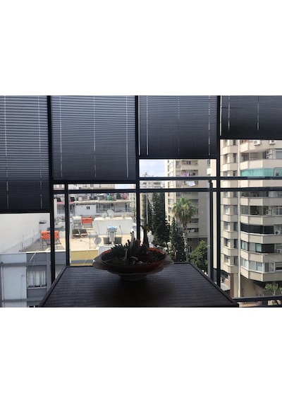 Katlanabilir Cam Balkon Plise Perdesi Antrasit Vidalı - Kancalı