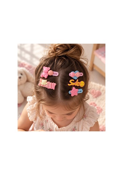 Sevimli Ayıcık Figürlü Çocuk Saç Tokası Seti 5 Adet Pembe - 923595328 Pembe - 923595328 Pembe
