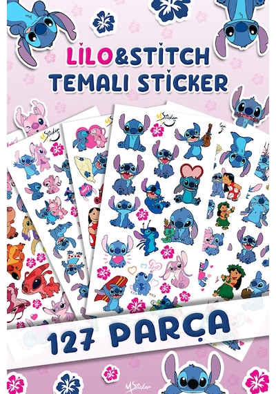127 Adet Stitc Temalı Sticker Seti - Kalem Suluk Defter Cam Masa Laptop Tablet Sticker Suya Dayanıklı Çok Renkli