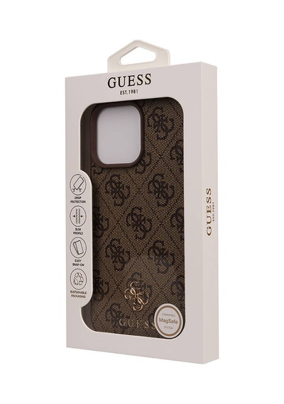 Apple iPhone 16 Pro Max Uyumlu Kılıf Magsafe Özellikli Guess  Lisanslı Small 4g Classic Kahverengi