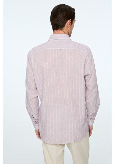 Morven Erkek Lila Keten Trend Çizgili Regular Fit Düğmeli Yaka Gömlek 26ys004008350 Lila