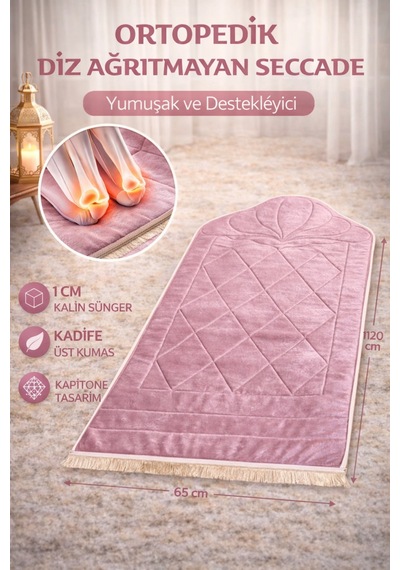 Ortopedik Diz Ağrıtmayan Kapitone Tasarım Hediyelik Çeyizlik Seccade 1cm Sünger 65 120 Ebat Pembe