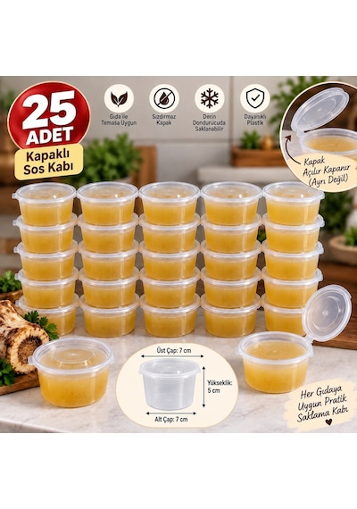25 Adet Kapaklı Sosluk Saklama Kabı Şeffaf Mini Sos Kabı Et Kemik Suyu Ve Buzluk Kabı