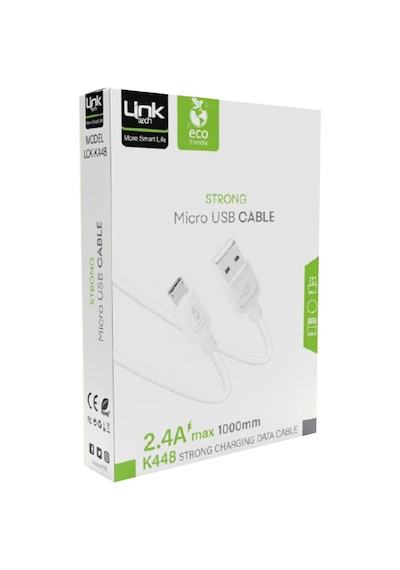 Linktech K448 Strong Micro USB Data/Şarj Kablosu 1mt 2.4A Beyaz