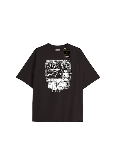 Flood Of Style Siyah Oversize T-shirt Göz Baskı Özel Tasarım