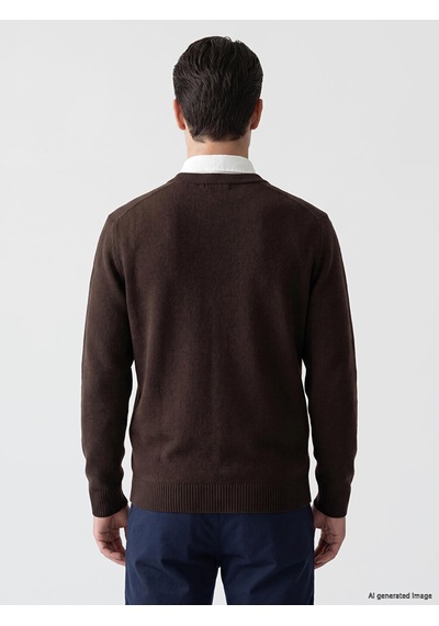 Lcwaıkıkı Classic Kahverengi Regular Fit V Yaka Erkek Triko Hırka