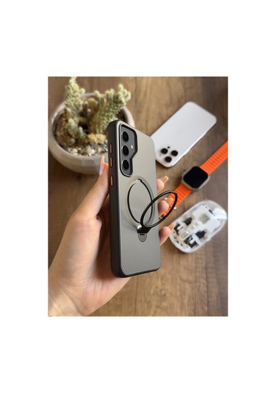 Samsung Galaxy S24 Uyumlu Karbon Desenli Standlı Ve Magsafe Uyumlu Kılıf Soocase700