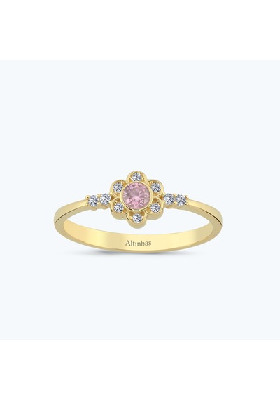 Altınbaş Pembe Taşlı Altın Çiçek Yüzük Ayz00504-y-25842-p Çok Renkli