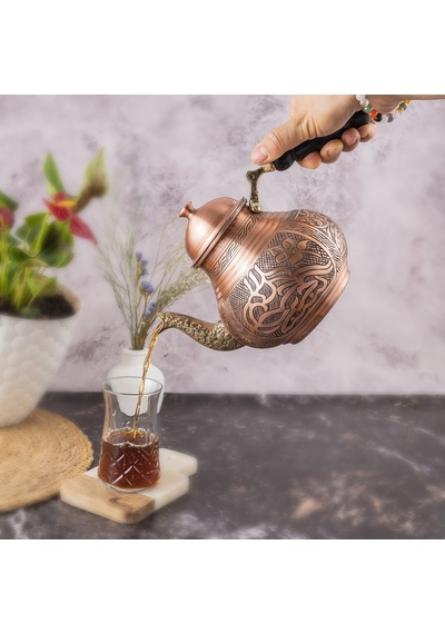 Dmt Copper Gaziantep Bakır Çaydanlık Takımı Ağır El İşlemeli Tuğra Modeli