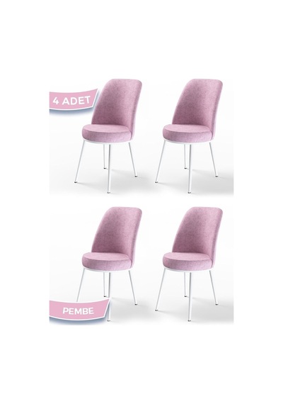 Canisa Dexa Serisi, Üst Kalite Mutfak Sandalyesi,4 Adet Pembe Sandalye, Metal Beyaz Iskeletli Pembe Sandalye Beyaz Ayak