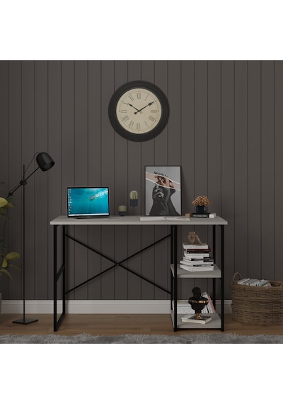 Asra Trend Raflı Metal Çalışma Masası METALÇM01 %100 MDF Bilgisayar Masası Kül Gri