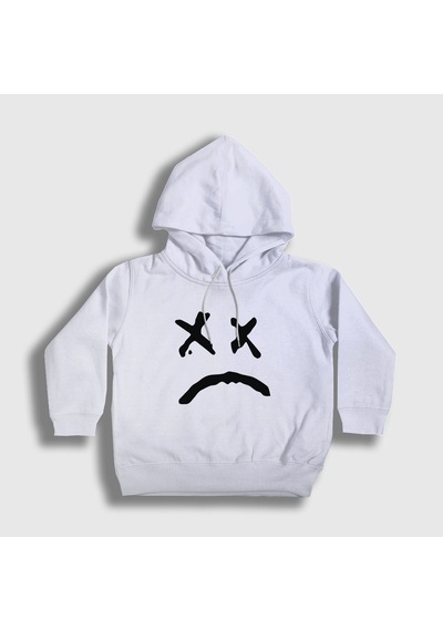 Presmono Unisex Çocuk Sad Face Lil Peep Kapüşonlu Sweatshirt Beyaz