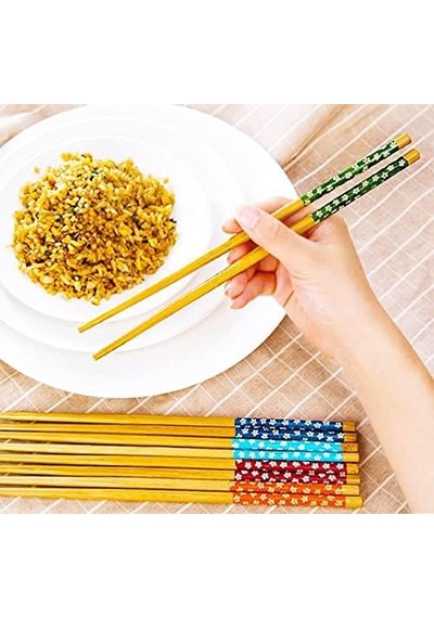 Pratik 2'li Desenli Yıkanabilir Kore Çin Bambu Chopsticks Yemek Çubuğu Desenli Bambu Chopstick Abanoz