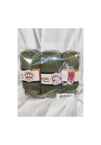 Favori Tweed Haki El Örgü İpi 3 Adet - Renk: 077a