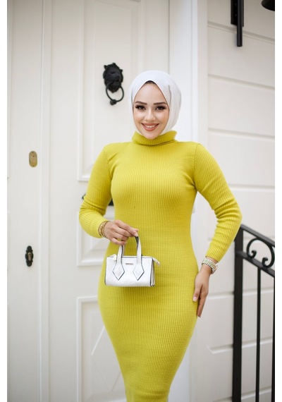 Hira Life Fashion Kadın Elbise Tesettür Giyim Balıkçı Yaka Ve Dar Kesim Triko Kalem Elbise Sarı Sarı Hira Life Fashion Kadın Elbise Tesettür Giyim Balıkçı Yaka Ve Dar Kesim Triko Kalem Elbise Sarı Sarı