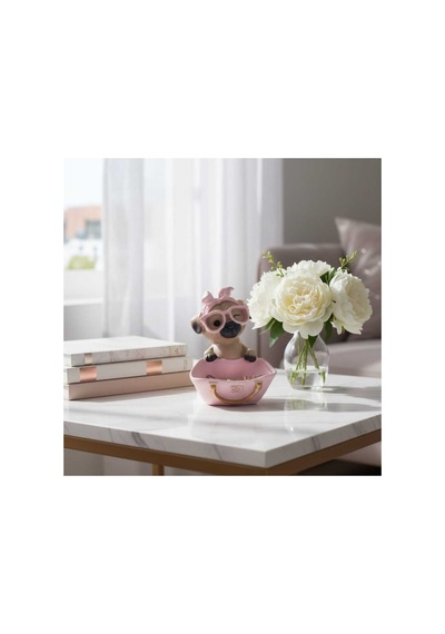 El Yapımı Sevimli Köpek Biblo,pembe Gzlüklü Köpek Biblo.