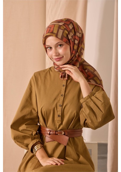 Silk Home Soft Eşarp 73096-09 Kahverengi, Hardal, Turuncu, Krem