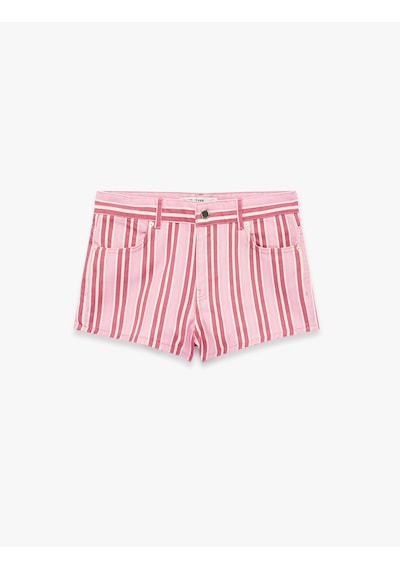 Koton Cepli Düğmeli Pamuklu Denim Mini Çizgili Şort Pınk Strıpe 6sal40142mw Pembe