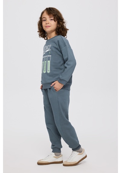 Panço Erkek Çocuk Baskılı Petrol Sweatshirt Mavi