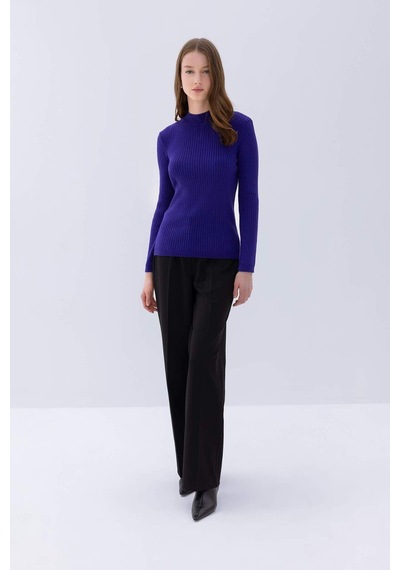 DeFacto Regular Fit Yarım Balıkçı Yaka Basic Düz Triko Kazak D9386AX24WNPR284 Mor