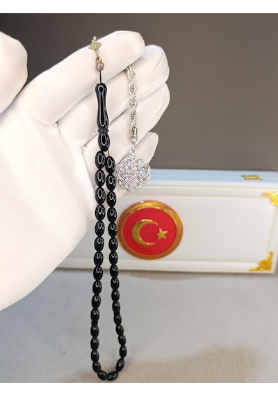Siyah Sıkma Kehribar Tesbih Beyzi Kesim