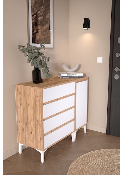Df11105 Şifonyer 4 Çekmeceli Kapaklı Raflı Çok Amaçlı Depolama Dolabı, Ayakkabılık, Modern Şifonyer Beyaz-çam Df11105 Şifonyer 4 Çekmeceli Kapaklı Raflı Çok Amaçlı Depolama Dolabı, Ayakkabılık, Modern Şifonyer Beyaz-çam