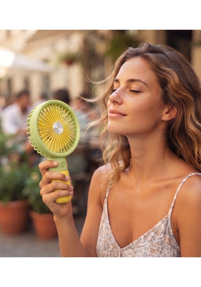 Şarjlı Taşınabilir El Pervanesi Masa Üstü Mini Fan Sarı-yeşil