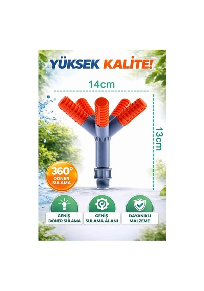 5 Kollu Bahçe Sulama Fıskiyesi, 360 Döner Sprinkler, Plastik, Otomatik Sulama Aparatı, Zemin Çivisi İle Kolay Kur