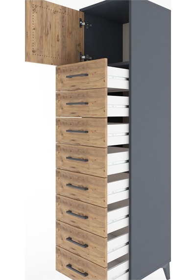 Hyperion Dolap Tek Raflı 8 Çekmeceli Tek Kapaklı 44x44x182 An... Antrasit