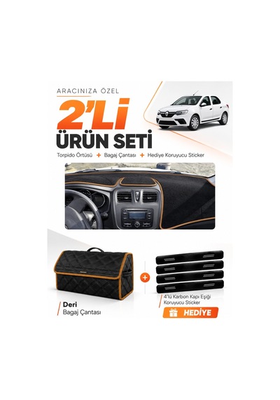 Renault Symbol Uzun Tip.2 2013-2021 Uyumlu Torpido Örtüsü + Deri Çanta Seti - Siyah Kahverengi
