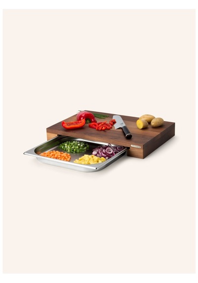 Çekmeceli Kesme Tahtası 48 X 32,5 Cm , Ceviz Ağacı, Paslanmaz Çelik Çekmece Kahverengi