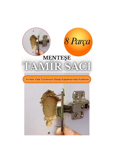 Dolap Kapak Taş Menteşe Tamir Sacı Nobel Pratik Onarım Kiti Yuva Saçı Tablası 8x8.5 Cm 8 Adet Inox Inox