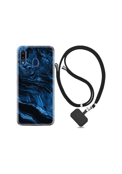 Samsung Uyumlu Galaxy A20S Kılıf Ipli Askılı Blue Marble 1379