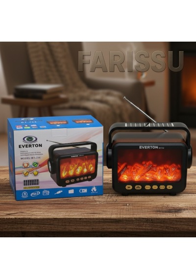 Rt-734 Gerçek Eskitme Görünümlü Şömine Efektli Nostaljik Radyo Güneş Enerjili, Bluetooth'lu, Fenerli