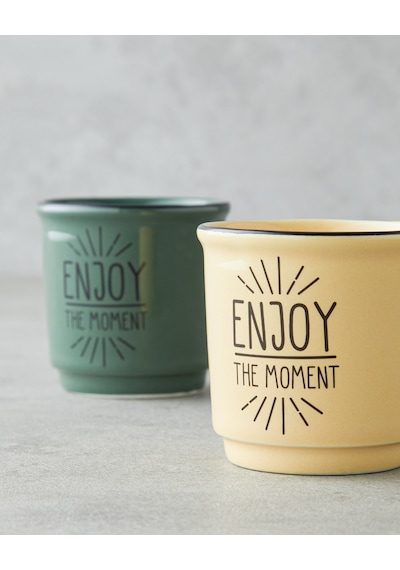 English Home Enjoy The Moment Bone Porselen 2 Li Espresso Fincan 90 Ml Yeşil-sarı Yeşil-sarı