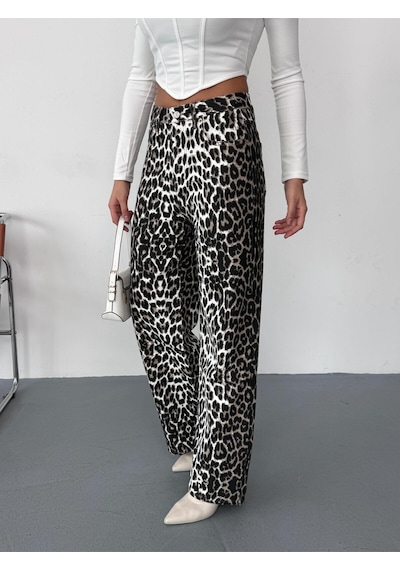Kadın Kahve-beyaz Leopar Desenli Wide-leg Yüksek Bel Kot Pantolon Denim Kumaş Kahverengi Kadın Kahve-beyaz Leopar Desenli Wide-leg Yüksek Bel Kot Pantolon Denim Kumaş Kahverengi
