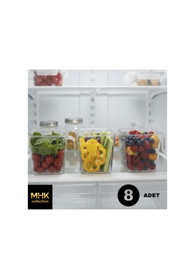8 Adet Kristal Kare Erzak Ve Gıda Saklama Kutusu 1.6 Lt Şeffaf