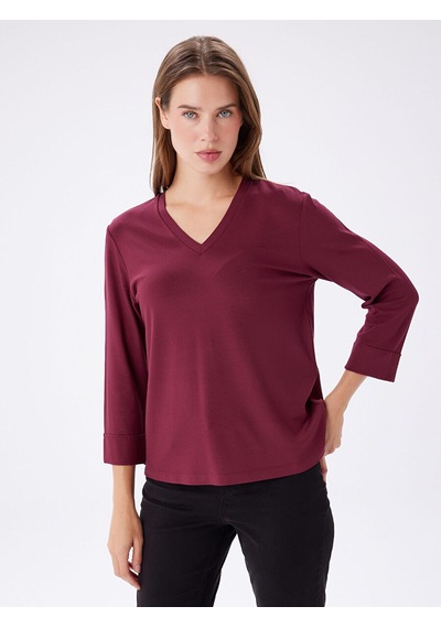 Faik Sönmez V Yaka Truvakar Kol T-shirt W27tsh010 Bw27tsh01040 Bordo
