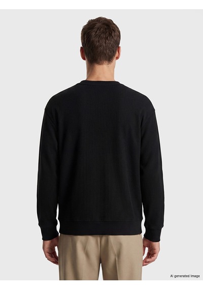 Lcw Vision Siyah Bisiklet Yaka Fitilli Erkek Sweatshirt