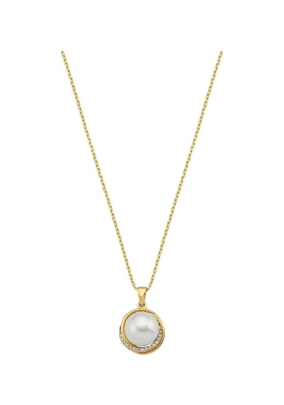 10,5 Mm Zirkon Taşlı Doğal İnci Kolye Sarı