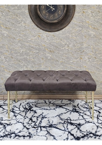 Zafir Gold Tel Ayaklı 90 Cm Puf Bench - Puf - Bench - Kasalı Oturak - Oturak - Yatak Ucu Puf Kahverengi