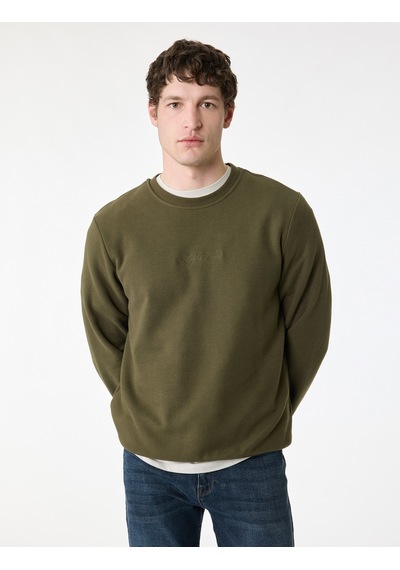 Koton Regular Fit Uzun Kollu Baskılı Bisiklet Yaka Sweatshirt Haki 6sam70017mk