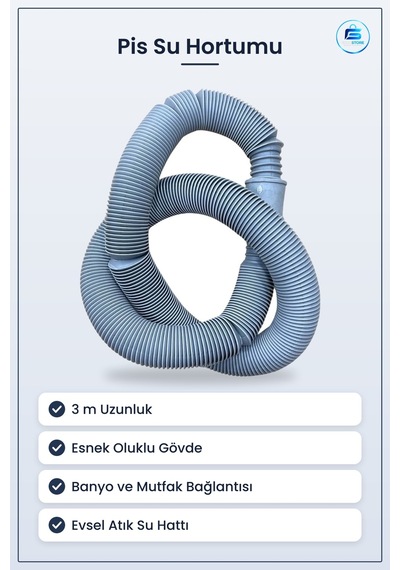 Pis Su Hortumu Pvc Boru 3 M Evsel Atık Bağlantı Esnek Banyo Mutfa