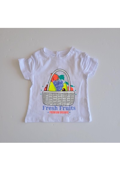 Çikoby Kız Bebek Çocuk Meyve Desenli Beli Lastikli Şort Takım-7089-beyaz Beyaz