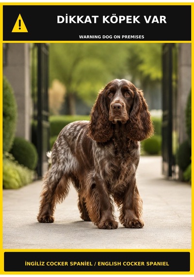 Dikkat Köpek Var İngiliz Cocker Spaniel Görselli Pvc Uyarı Levhası 50x70cm