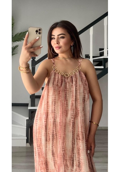 Marka Model Halkalı Batik Elbise Çok Renkli