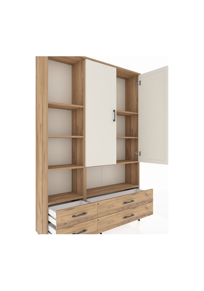 Arges Dolap 8 Raflı 4 Çekmeceli 2 Kapaklı 132x30x195 Çam-aytaşı/çam Aytası/atlas Çam
