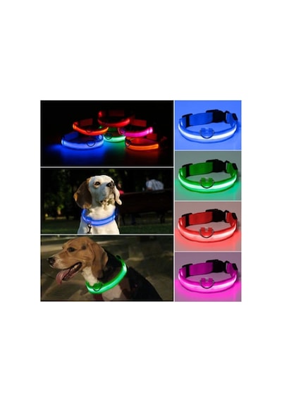 Led Işıklı Köpek Tasması Pilli 3 Modlu Gece Görünürlük - Pembe M Beden