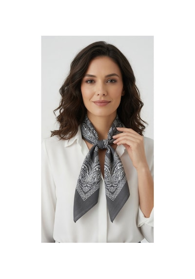 Mollycrush Unisex Gri Şal Desenli Bandana Günlük Saç Aksesuarı, Boyunluk Ve Outdoor Fular Gri