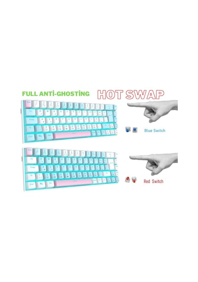 R10 Mekanik Klavye Full Anti-ghosting Hot Swap Blue Switch Oyuncu Klavyesi Türkçe Buz Mavisi Işık